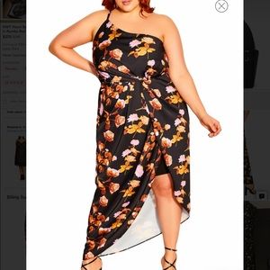City Chic Vivid Floral One Shoulder Midi Dress, plus size 18, black & floral